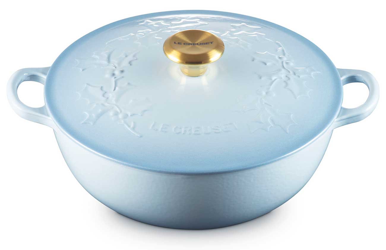 Le Creuset Holly Collection 4.5 Qt. Traditional Round Chef's Oven in Coastal Blue