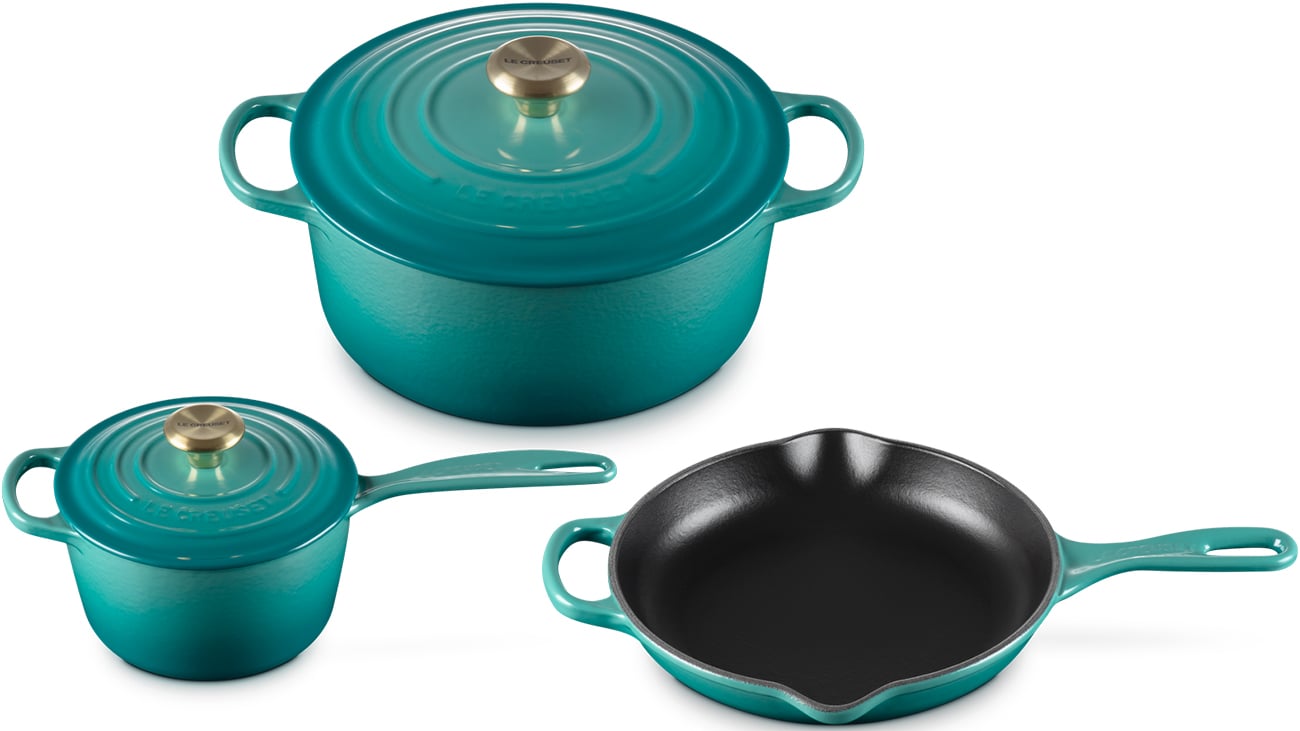 Le Creuset Signature Enameled Cast Iron 5-Piece Cookware Set in Bleu Riviera