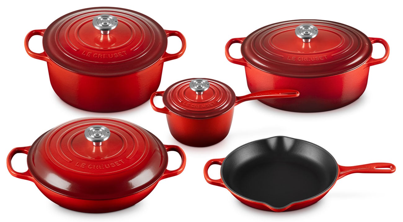 Le Creuset Signature Enameled Cast Iron 9-Piece Cookware Set - Cerise