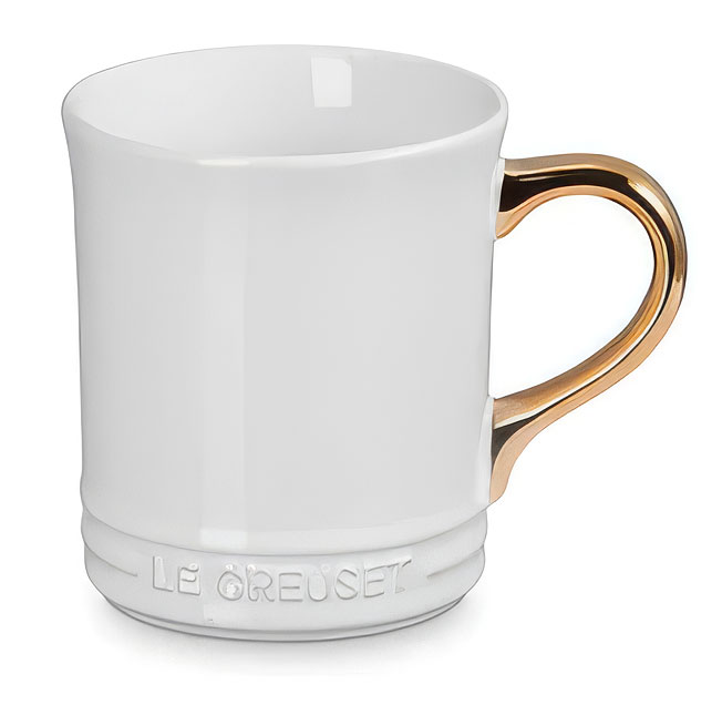 Le Creuset Stoneware Mug with Gold Metallic Handle, 14 oz. - White