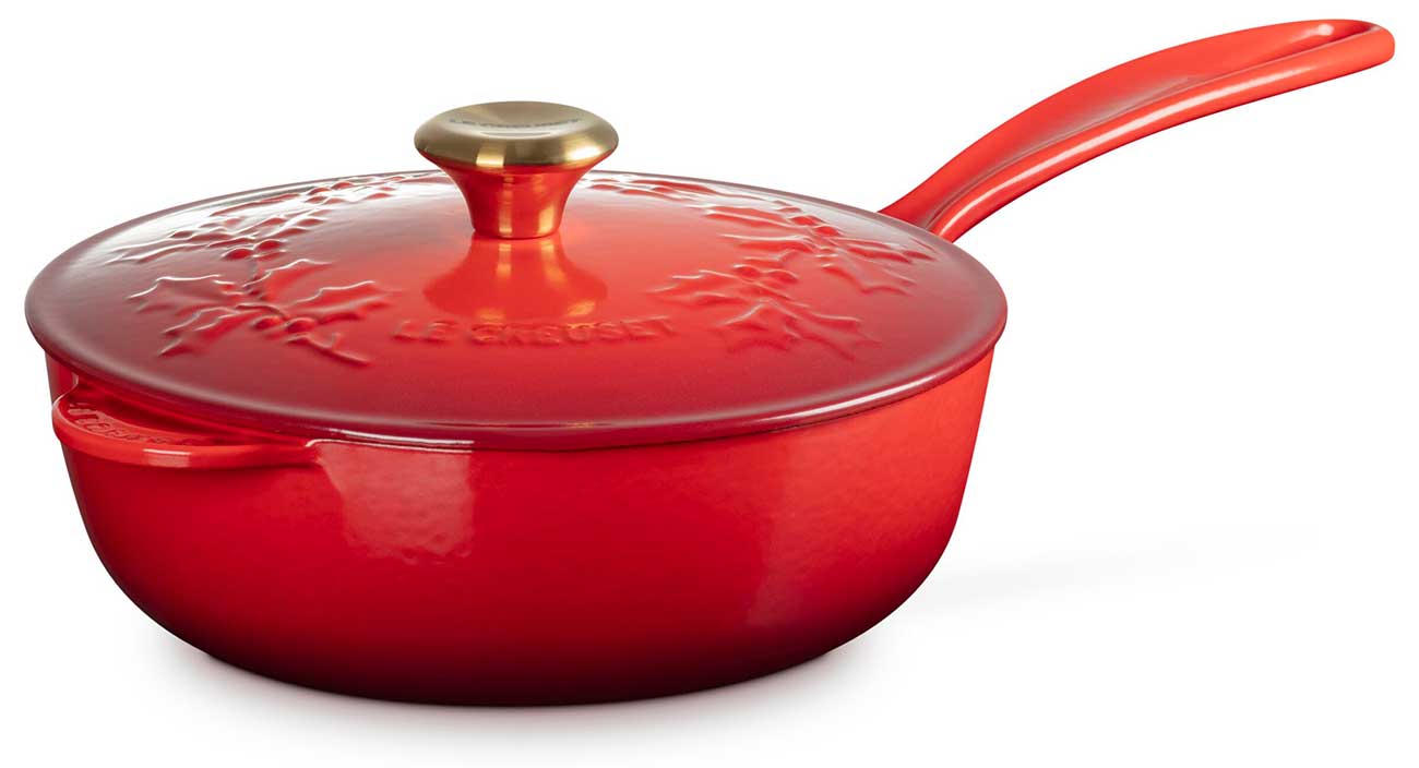 Le Creuset Holly Collection 2.25 Qt. Traditional Round Saucier in Cerise