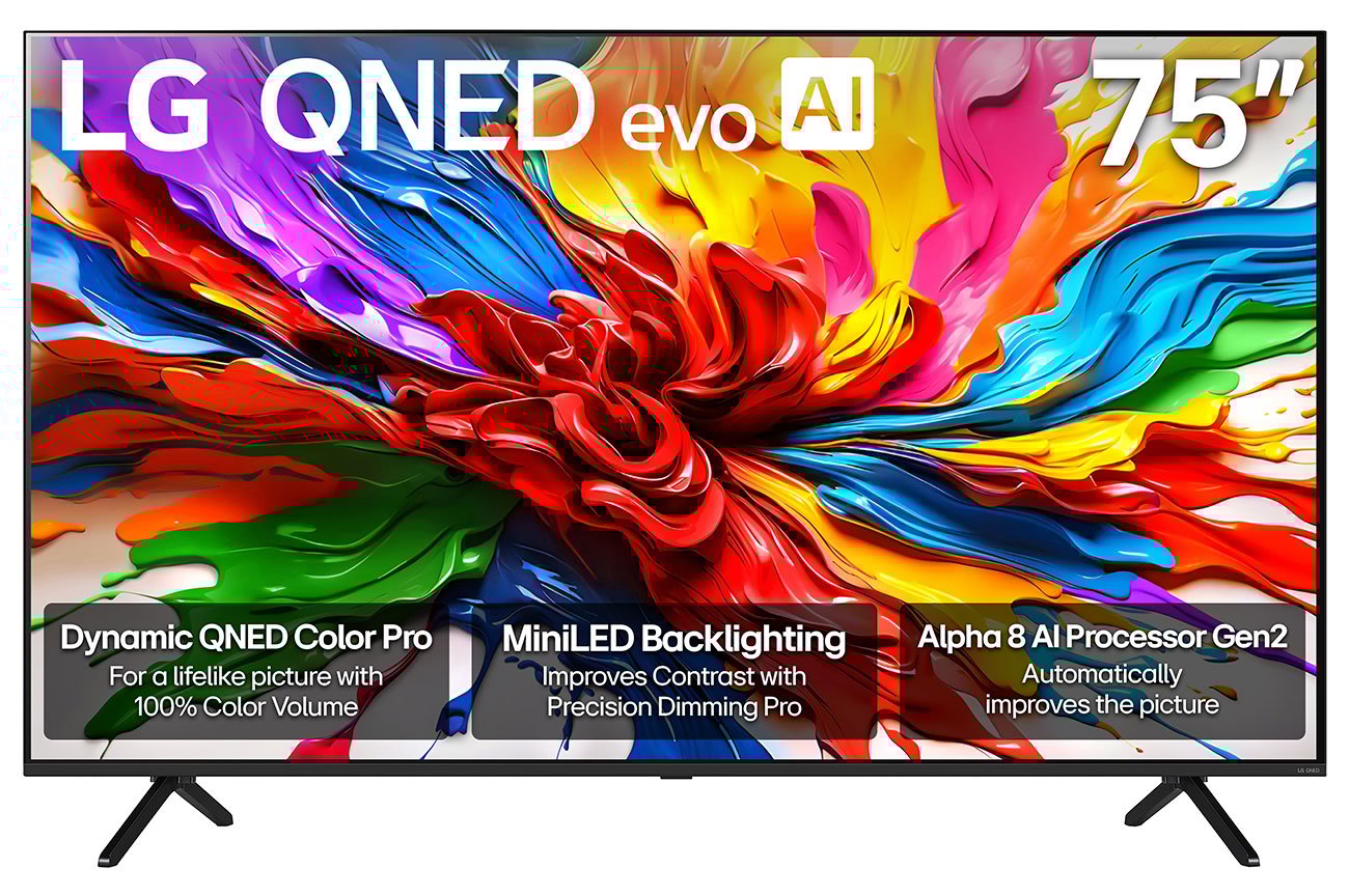 LG QNED92A Series TV 75-Inch Mini LED 4K Smart with evo AI in Black