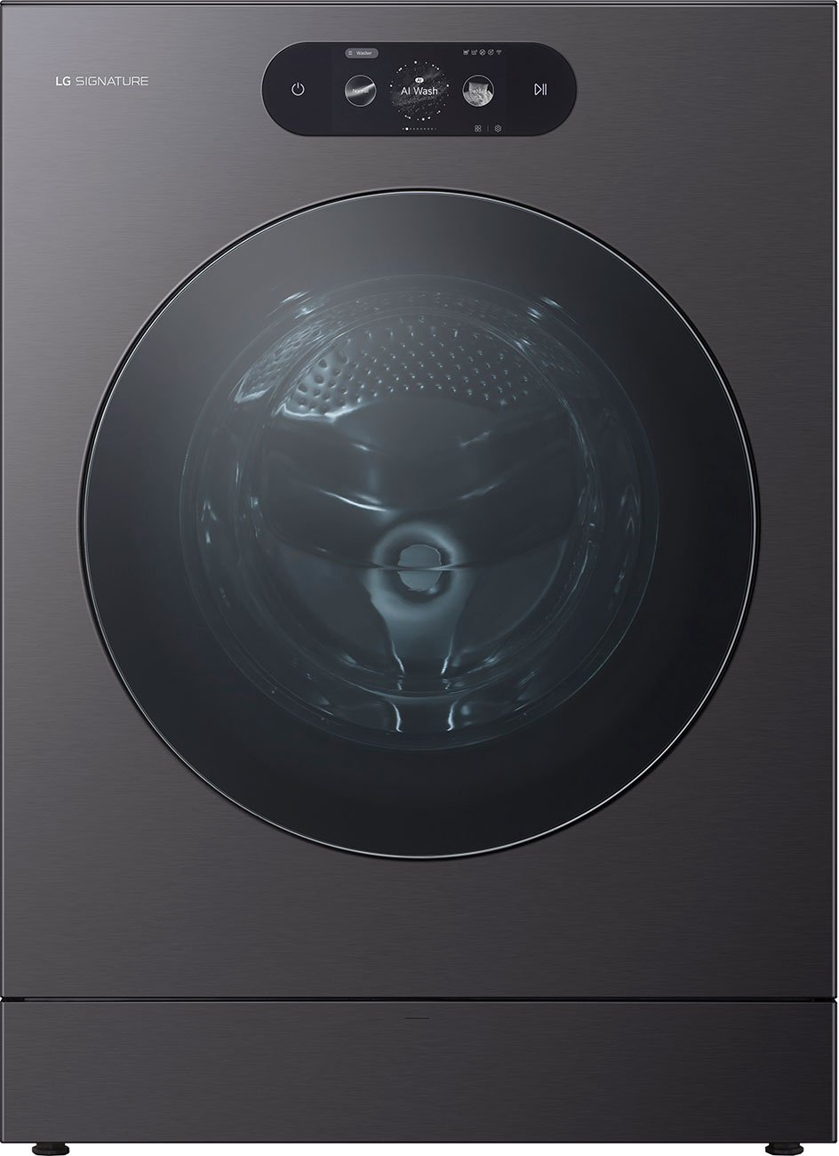 LG Signature 5.8 Cu. Ft. Front Load Washer with TurboWash 360 in Brushed Black Steel