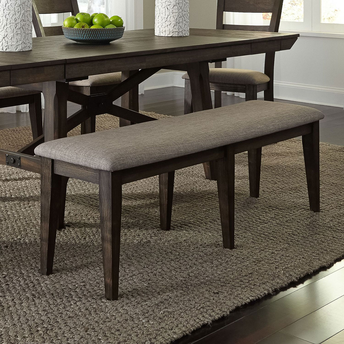Liberty Furniture Upholstered Dining Bench Chair in Grey Linen|Dark Chestnut - 152-C9001B