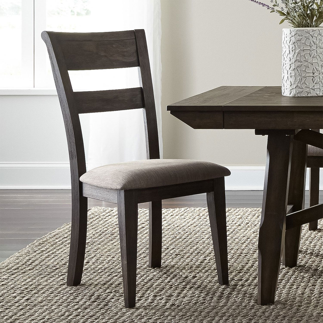 Liberty Furniture Splat Back Side Chair in Dark Chestnut|Grey Linen - 152-C2501S