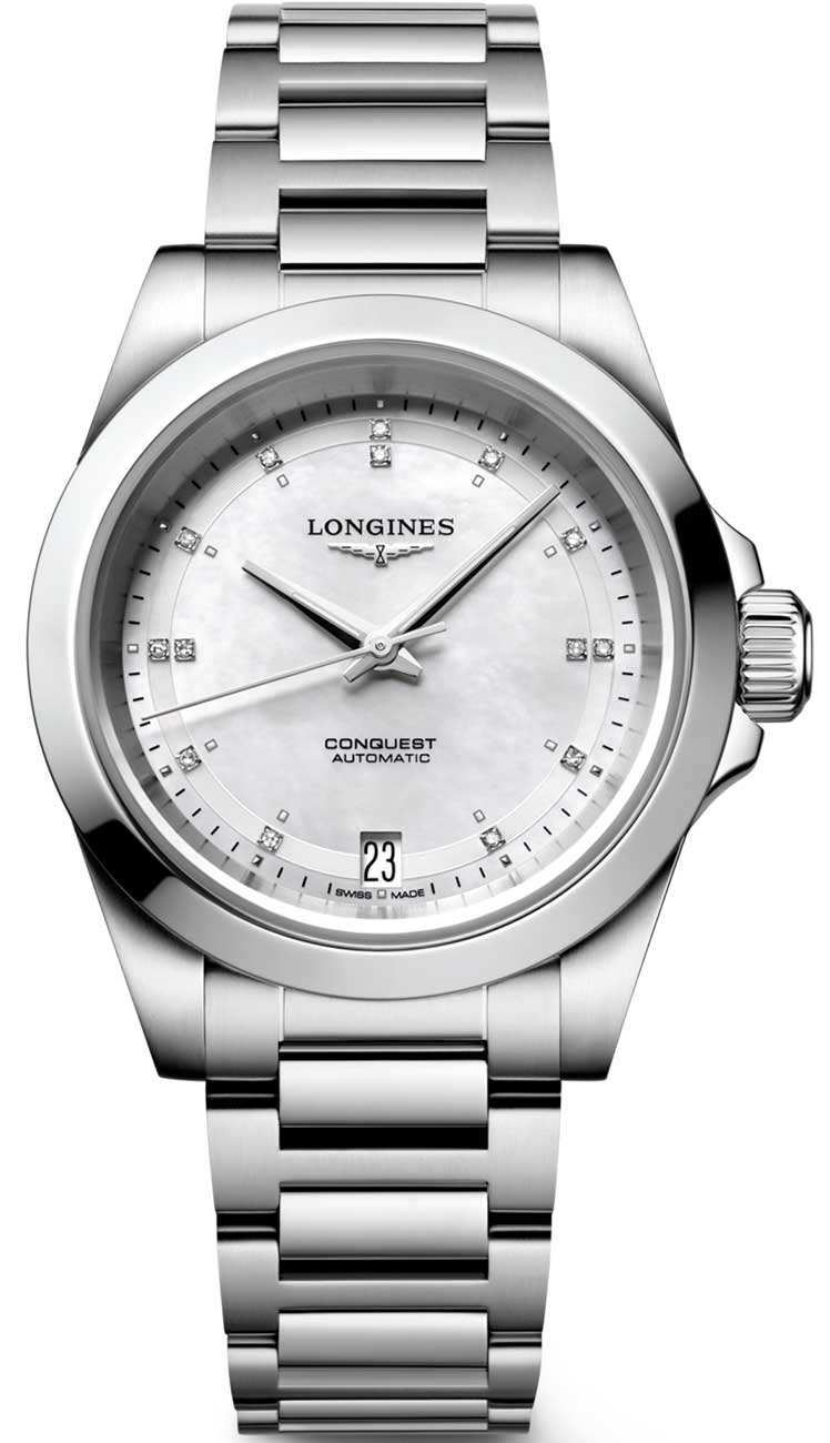 Longines Conquest Watch 34mm with White MotherOfPearl with Diamonds Dial
