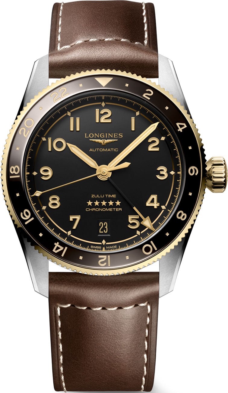Longines Spirit Zulu Time 39mm Watch with Brown Strap - L38025532