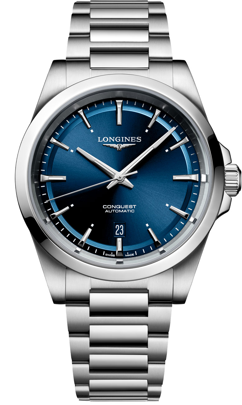 Longines Conquest 41mm Watch with Blue Dial and Stainless Steel Bracelet