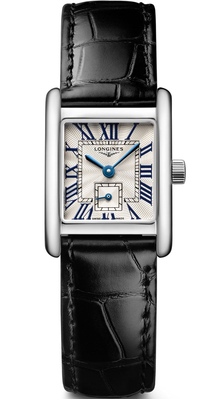 Longines Mini DolceVita 21mm x 29mm Watch with Silver Dial and Black Alligator Strap