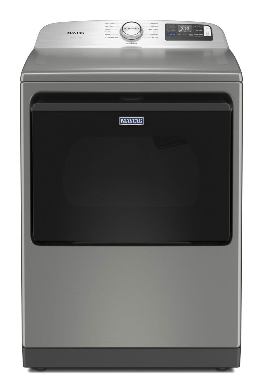 Maytag 7.4 Cu. Ft. Smart Top Load Electric Dryer with Pet Pro Option in Classic Silver