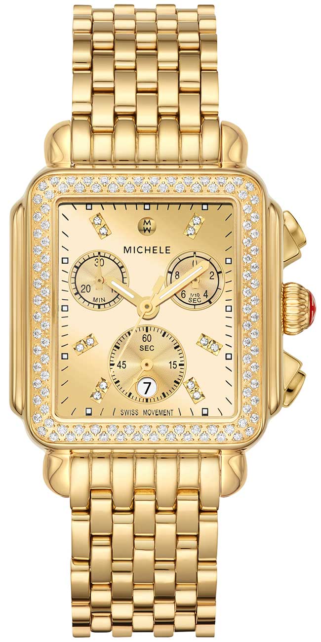 Michele Deco Diamond Chrono High Shine 18K Gold Watch MWW06A000806