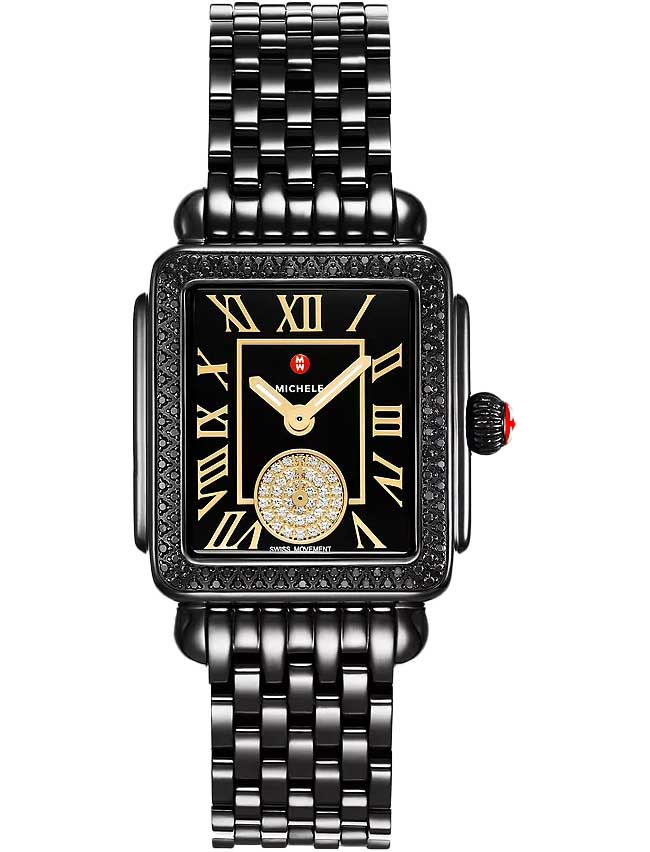 Michele Deco Diamond Madison Mid Noir Watch 31mm in Black 1689$