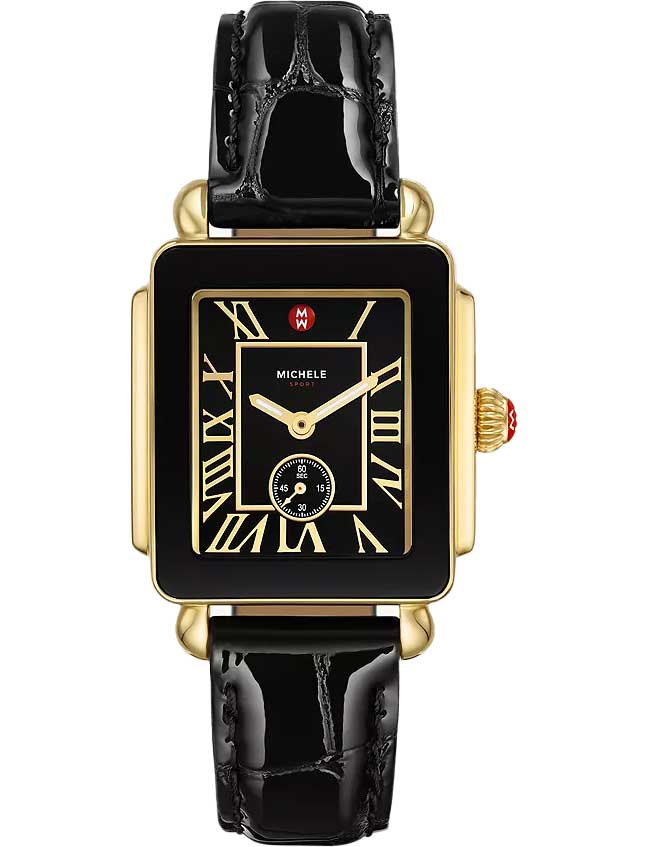 Michele watch black and gold with black band Michele Deco Park Black Dial Two-Tone Gold-Plated Watch  main image 4