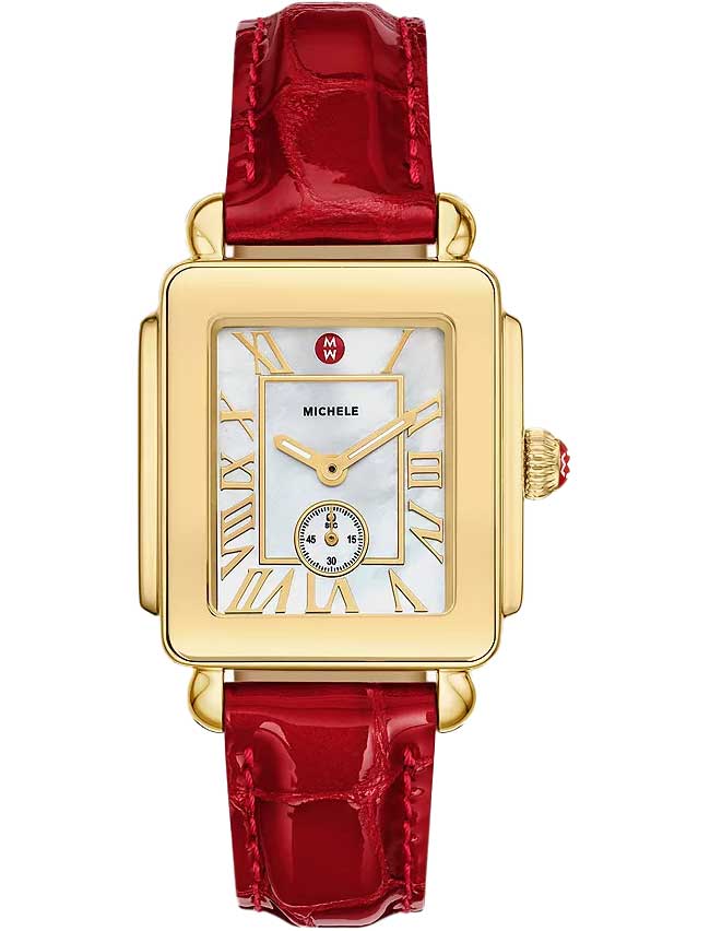 Michele Deco Sport Mid Gold-Plated Watch 31mm with Ruby Red Leather Strap 445$