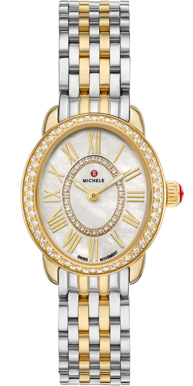Michele Serein Oval Diamond Two-Tone 18K Gold-Plated Watch 27mm with White MOP Dial