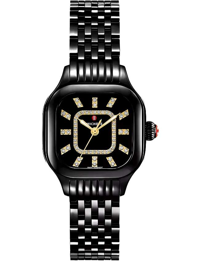 Michele Meggie Three-Hand Black Stainless Steel Watch 29mm with Black Dial 958$
