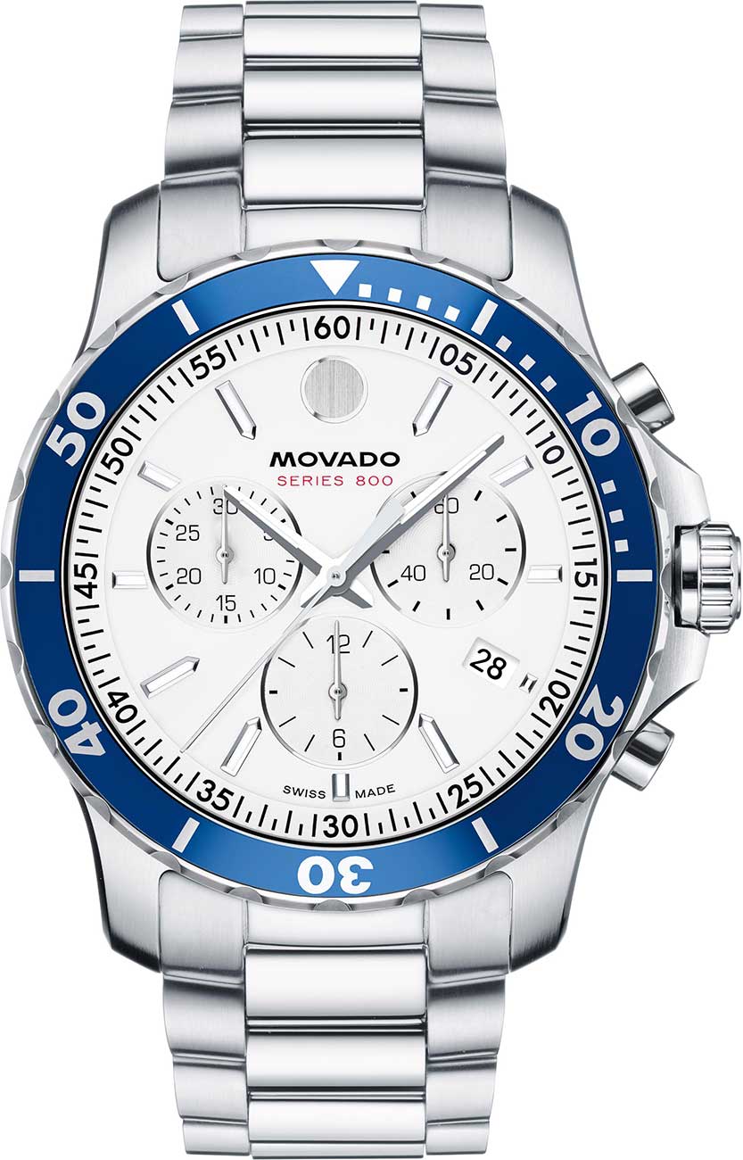 Movado Series 800 Chronograph Watch 42mm with White Dial - 2600195
