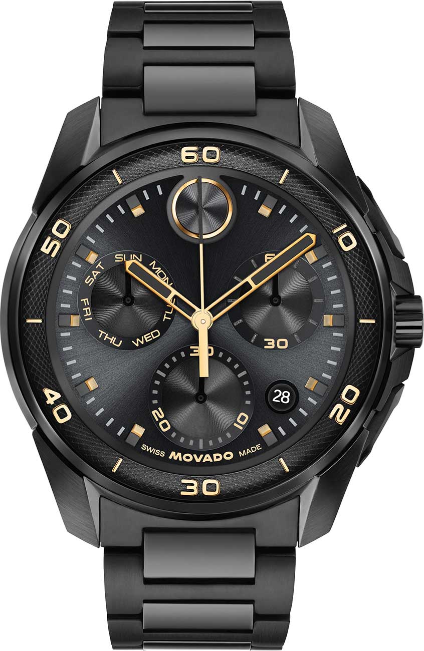 Movado Men's Bold Verso S Swiss Quartz Chrono Ionic Plated Black Stainless Steel Watch 44mm - Black