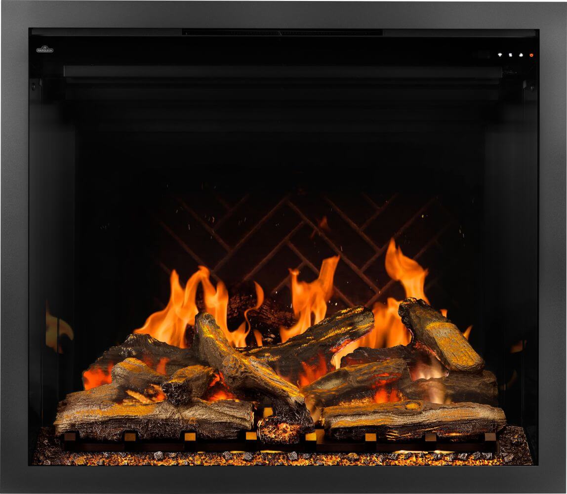Napoleon NEFB42LCDMF Elevation X 42 Inch Built-In Electric Fireplace with 1500 or 3000 Watts Output, LCD Rear Panel, Built-In Speakers and Glowing Split Oak Log in Black