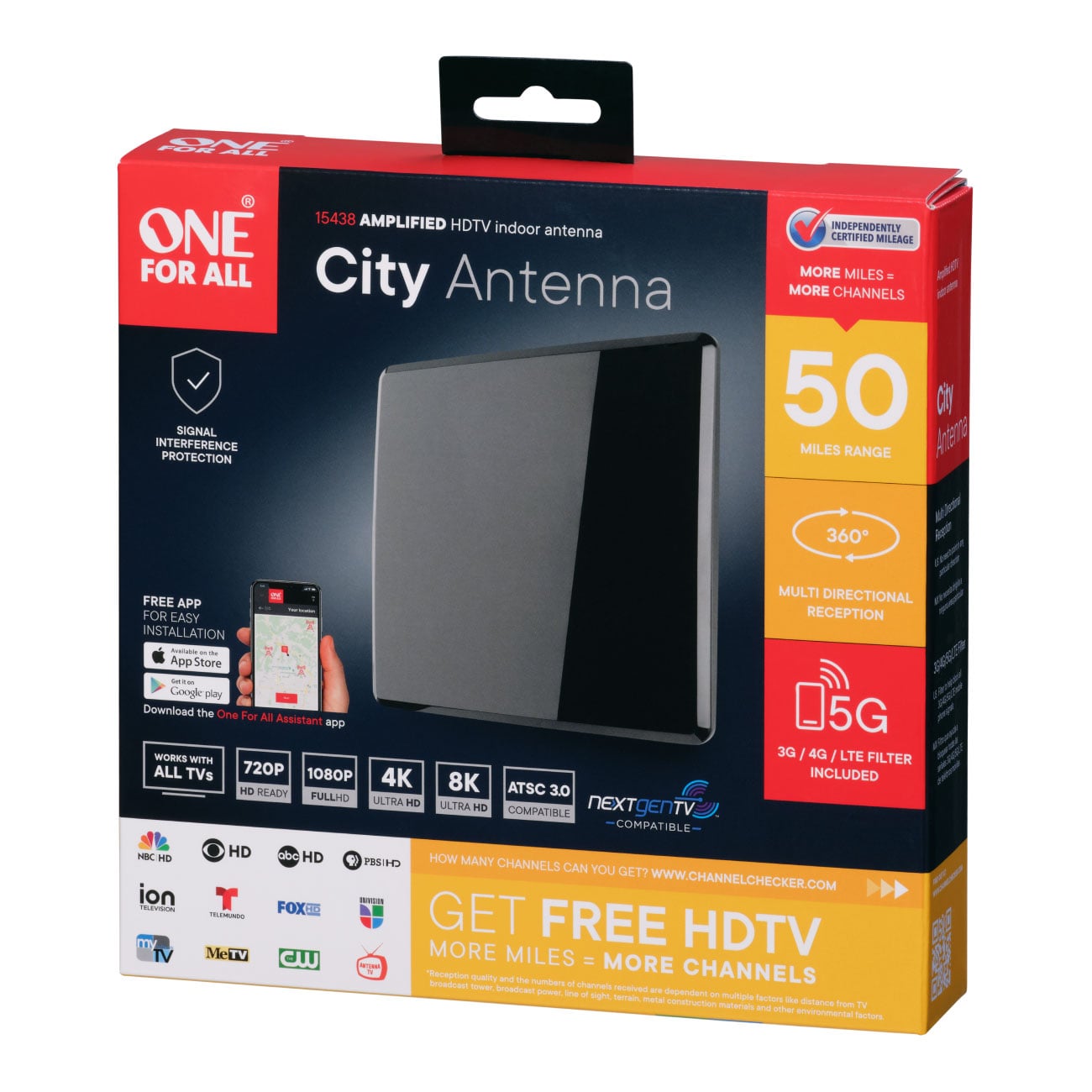 One For All Amplified HDTV Indoor Antenna Over-the-Air - 15438