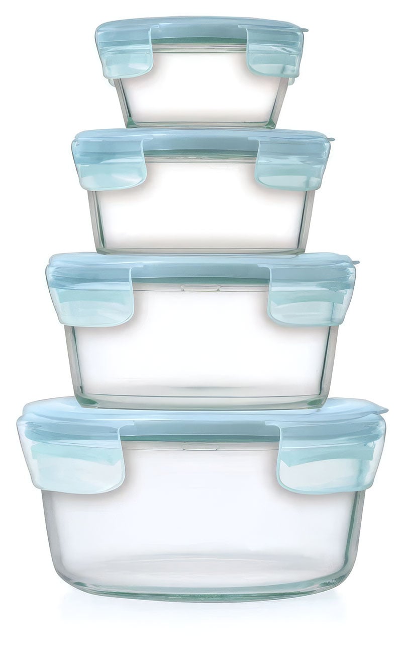 OXO Smart Seal Glass Round Container Set 8-Piece in Arctic Blue