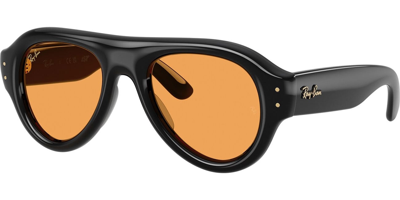 Ray-Ban Aviator Puffer Sunglasses 52mm in Black with Orange Lenses
