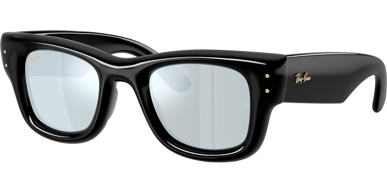 Ray-Ban Wayfarer Puffer Sunglasses 50mm in Black with Green Mirror Silver Plan Lenses