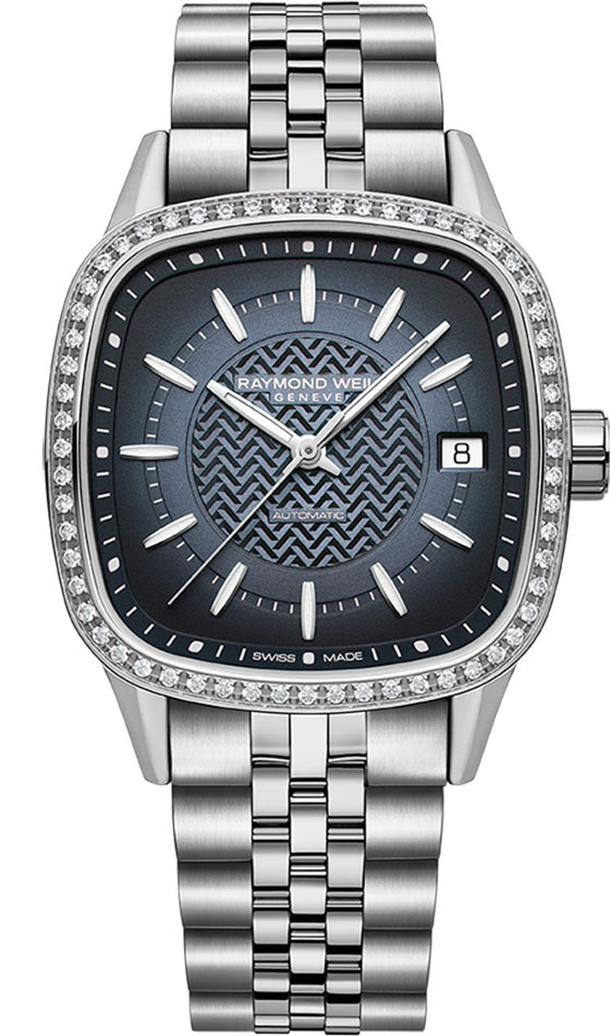 Raymond Weil Freelancer Watch 34mm with Diamonds Gradient Blue Dial and Stainless Steel Bracelet