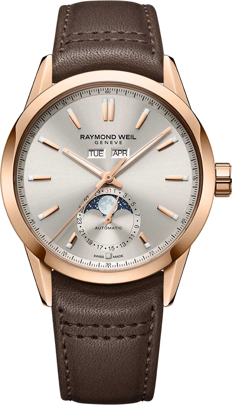 Raymond Weil Freelancer Complete Calendar Automatic Beige Dial Leather Strap Men's Watch 2766-PC5-64001 2766-PC5-64001