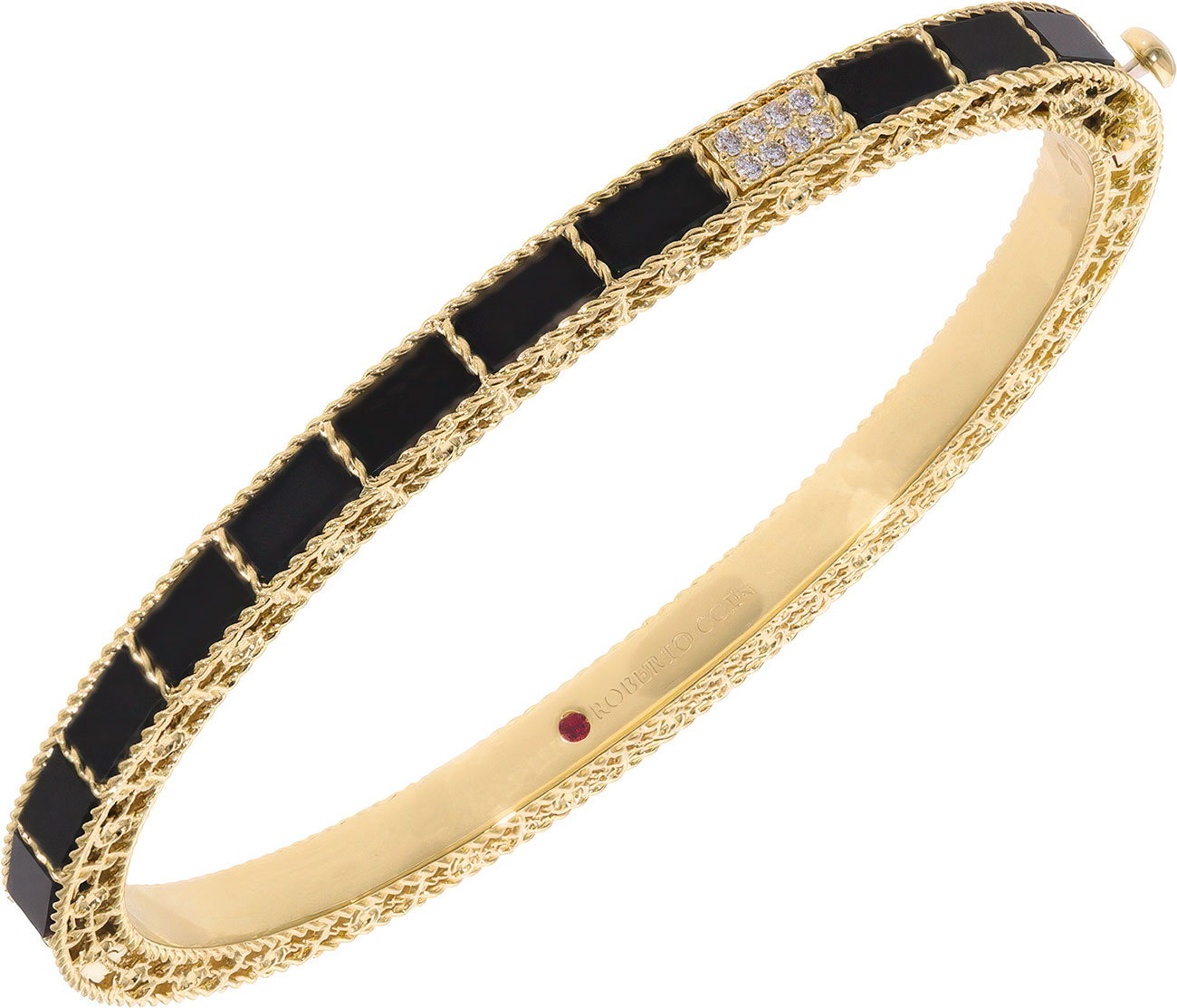 Roberto Coin Art Deco Mosaic Diamond Accent and Black Jade Bangle in 18K Yellow Gold