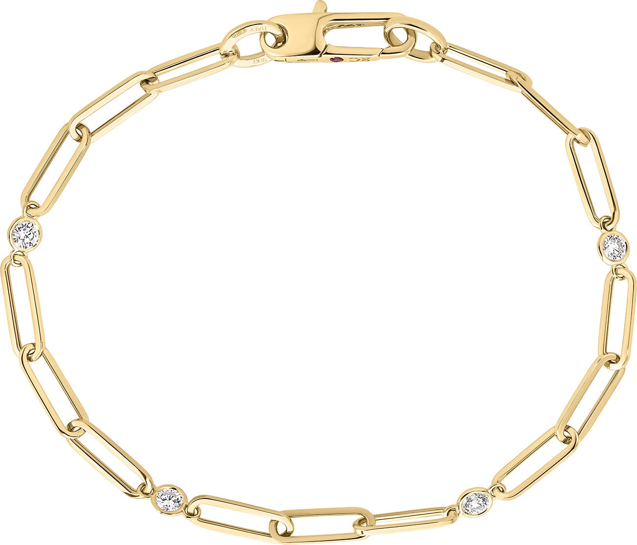 Roberto Coin Designer Gold Diamond Station and Paperclip Link Chain Bracelet in 18K Yellow Gold