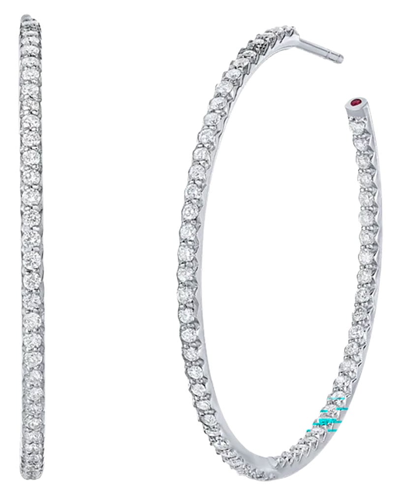 Roberto Coin The Perfect Diamond Hoop Classic Inside Outside Open Back Earrings - Large - in 18K White Gold