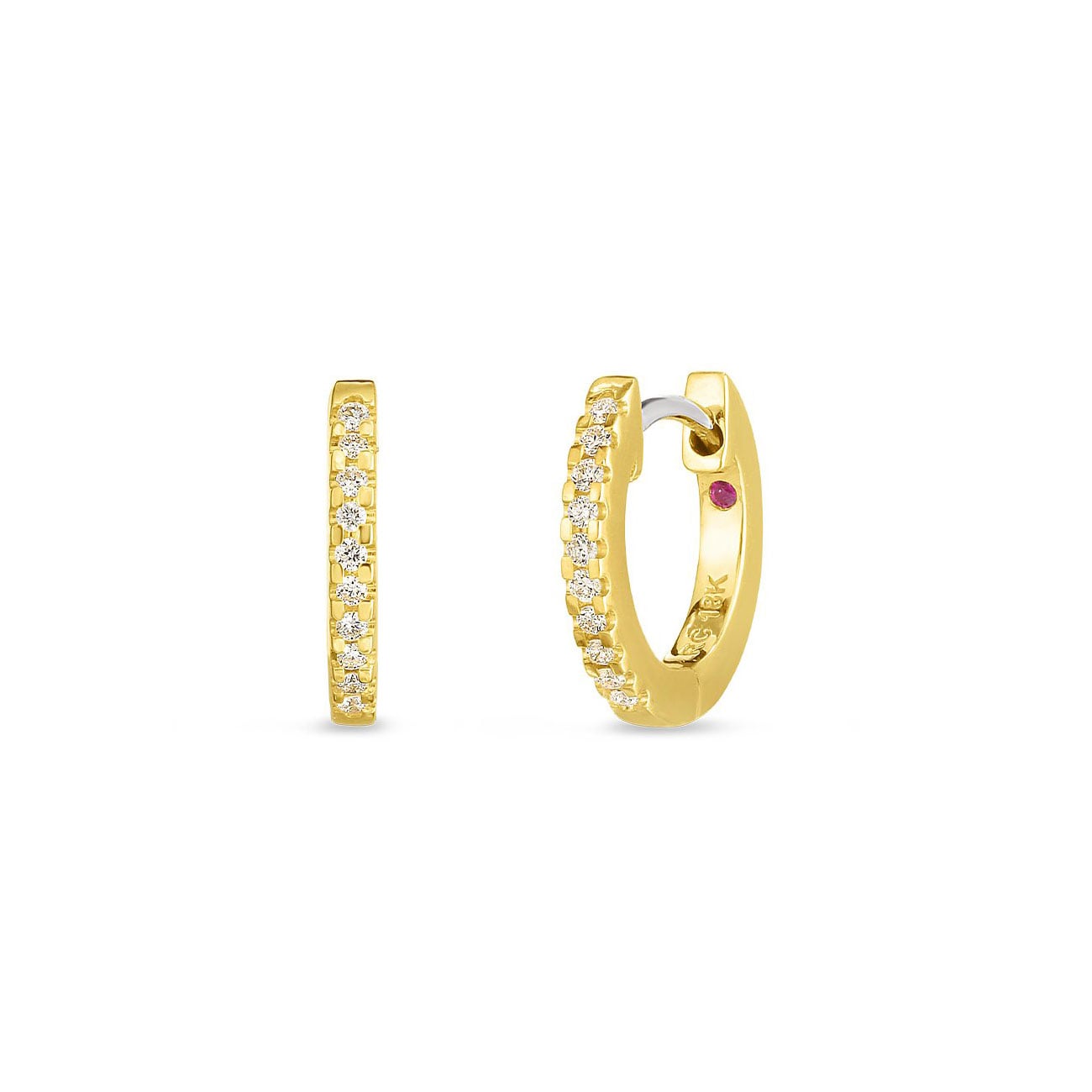 Roberto Coin Diamond Hoop Earrings - Extra Small - in 18K Yellow Gold