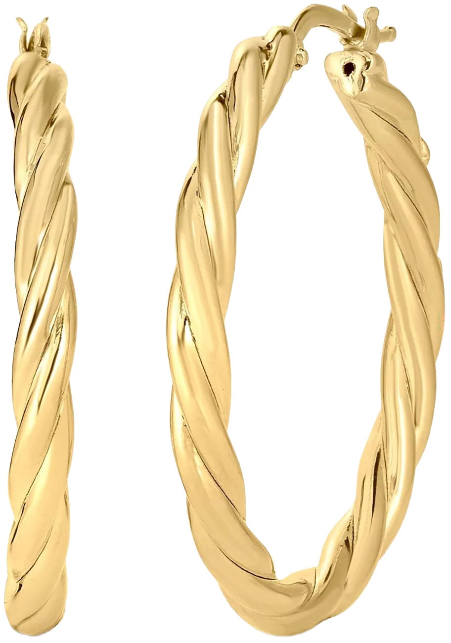 Roberto Coin Designer Gold Twisted Hoop Earrings in 18K Yellow Gold
