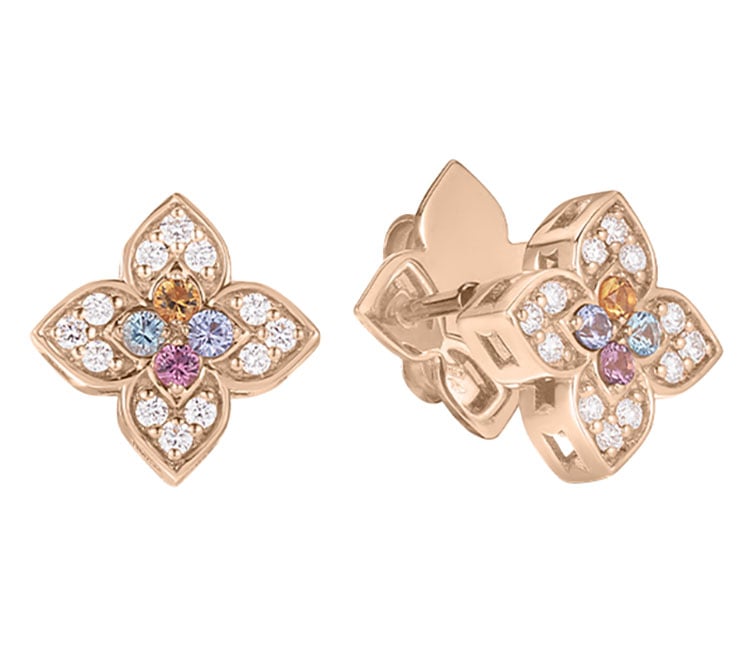 Roberto Coin "Carnevale" .12 ct. t.w. Diamond Flower Earrings with Gemstones in 18kt Rose Gold