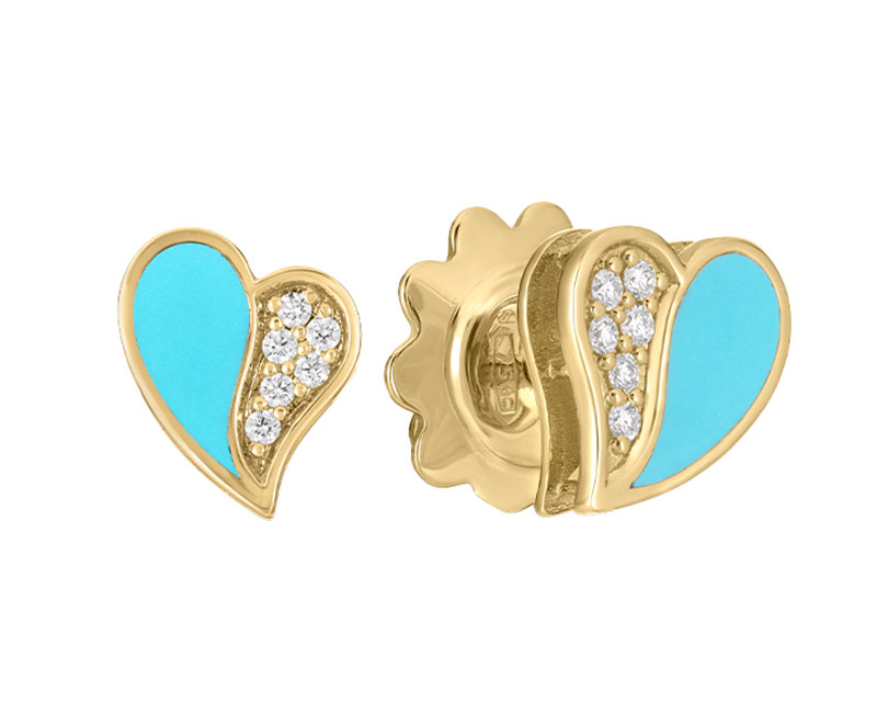 Roberto Coin Amorino Cyan Enamel Earrings in Yellow Gold