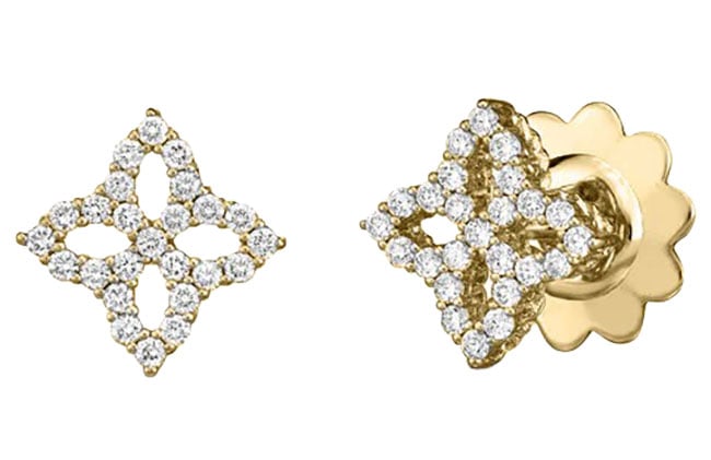 Roberto Coin Diamond Princess Small Outline Flower Stud Earrings in 18K Yellow Gold