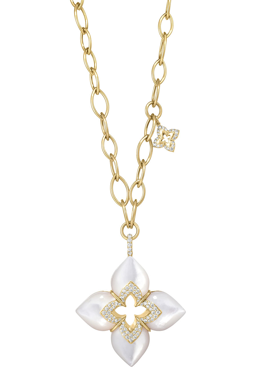 Roberto Coin Venetian Princess Cabochon Large Mother-of-Pearl Flower Necklace in 18K Yellow Gold