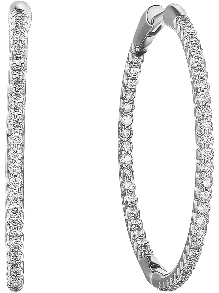 Roberto Coin The Perfect Diamond Hoop Inside Outside Pave Earrings - Medium - in 18K White Gold