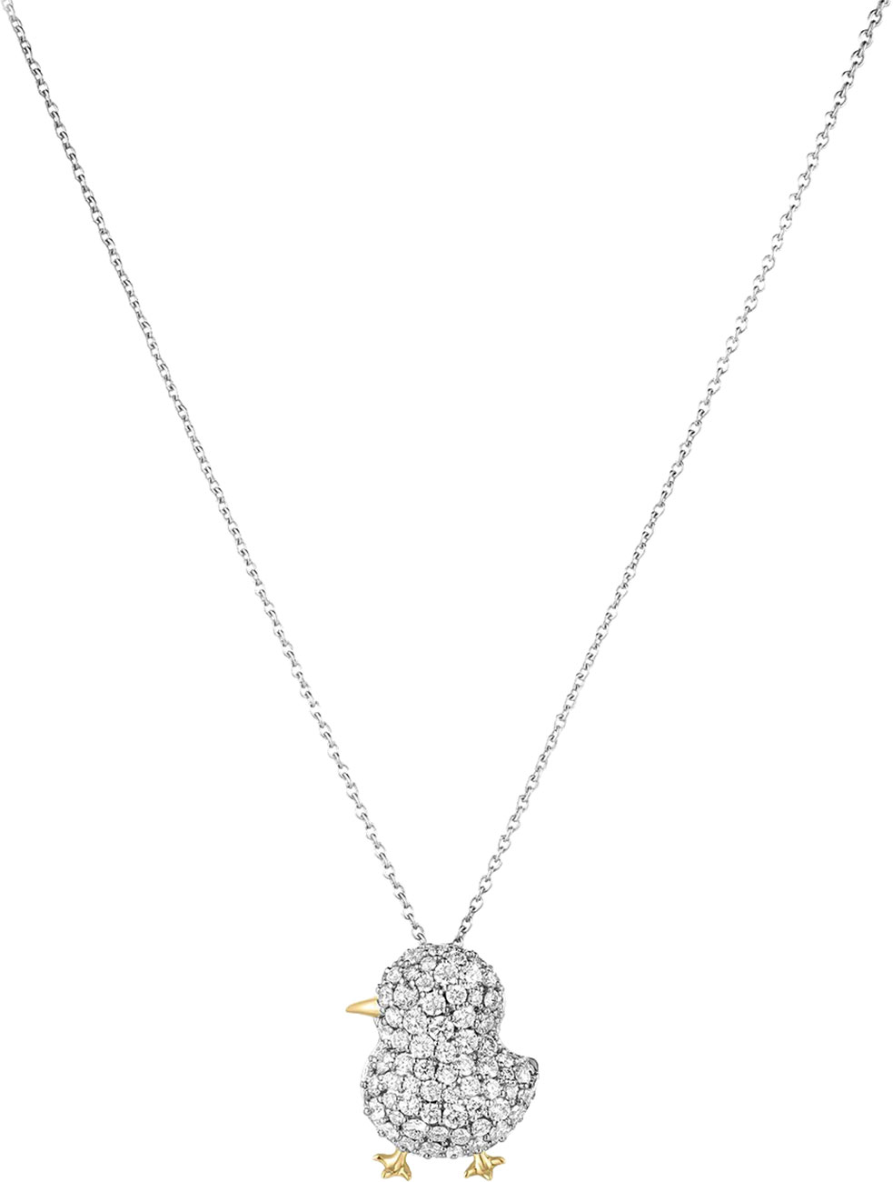 Roberto Coin Tiny Treasures Pave Diamond Chick Necklace in 18K Yellow and White Gold
