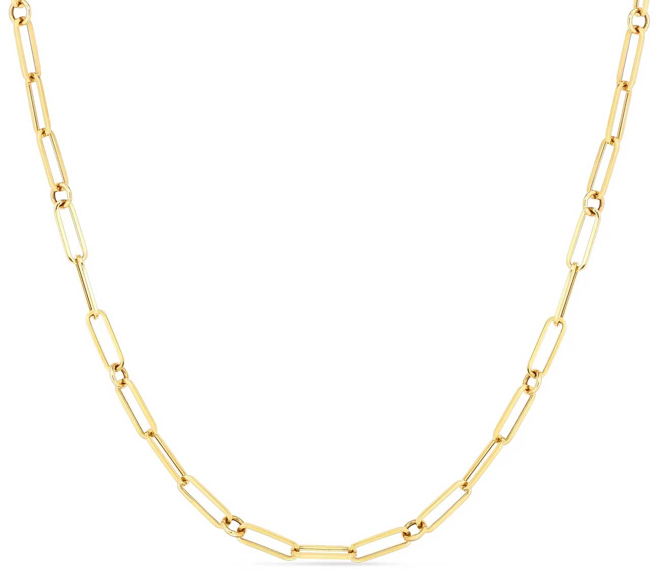 Roberto Coin Necklace Designer Gold Paperclip and Round 19Inch Chain in 18K Yellow Gold