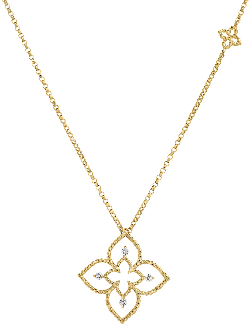 Roberto Coin Princess Flower Open Frame Diamond Necklace - Small - in 18K Yellow Gold