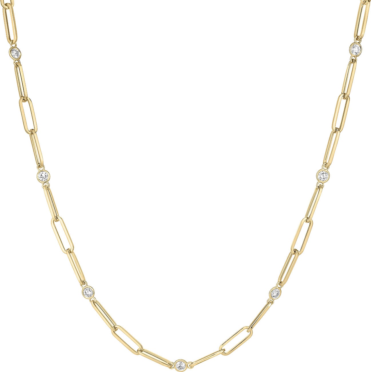 Roberto Coin "Oro Classic" 1.00 ct. t.w. Bezel-Set Diamond and 18kt Yellow Gold Paper Clip Link Necklace