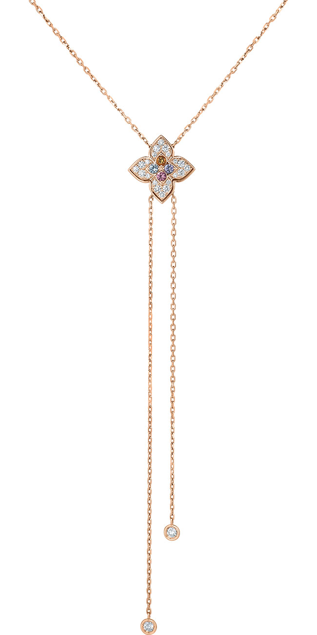 Roberto Coin Venetian Princess Carnival Pave Diamond and Mixed Gemstone Flower Lariat Necklace in 18K Rose Gold