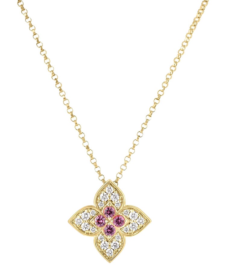 Roberto Coin "Carnevale" .18 ct. t.w. Diamond Necklace with .10 ct. t.w. Pink Rubellites in 18kt Yellow Gold