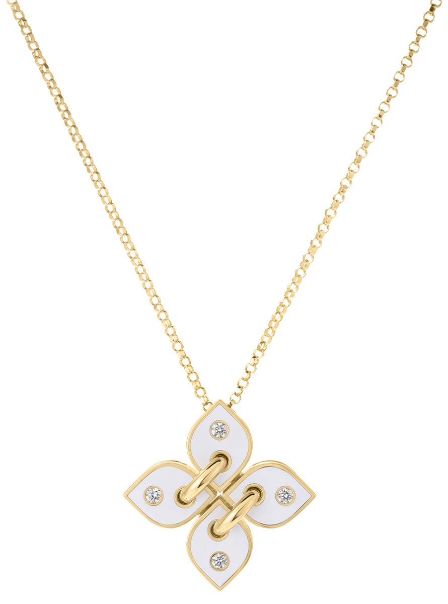 Roberto Coin Diamond and White Enamel Necklace | 18K YG