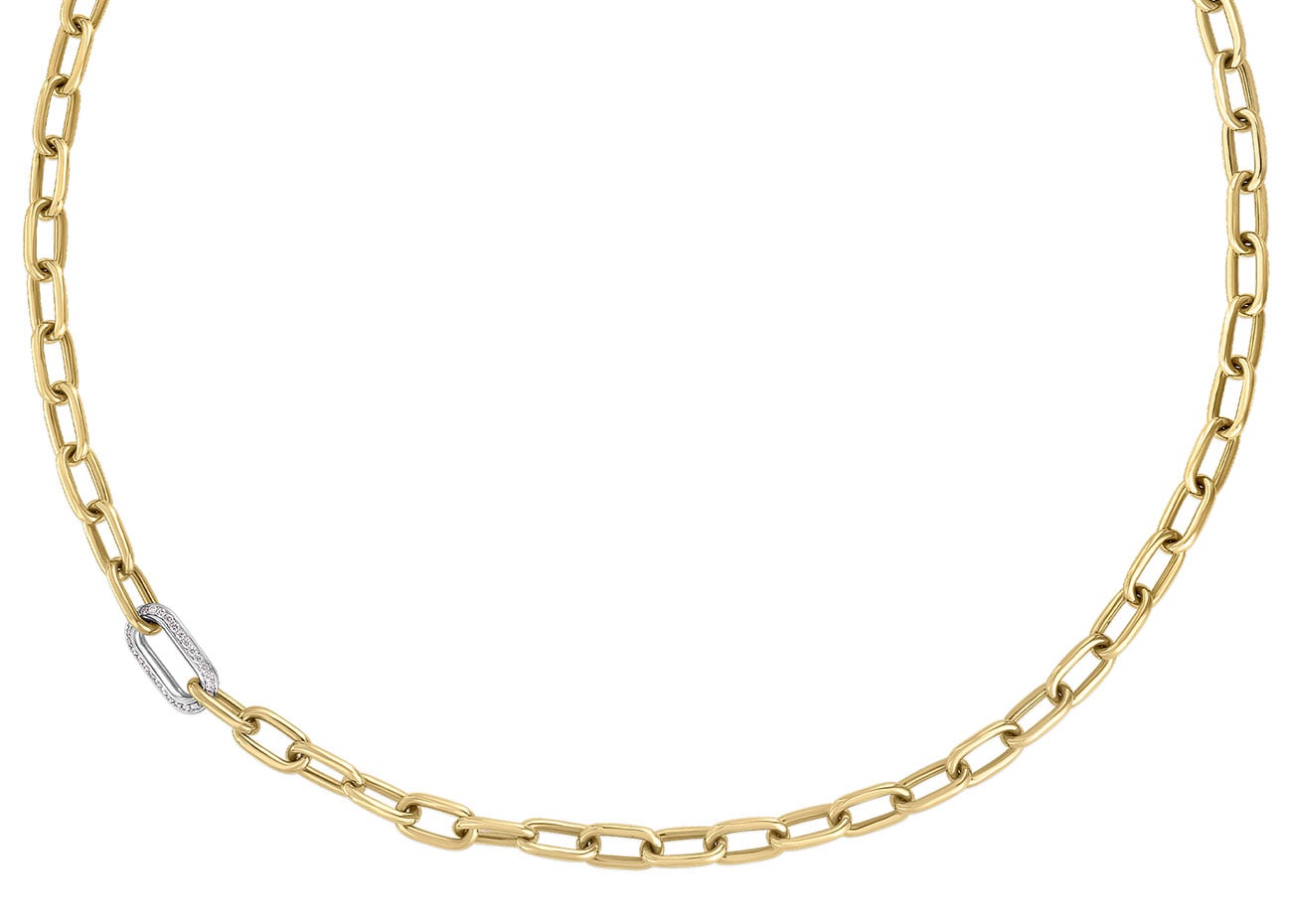 Roberto Coin Designer Gold Chain Necklace with Diamond Link in 18K Yellow and White Gold