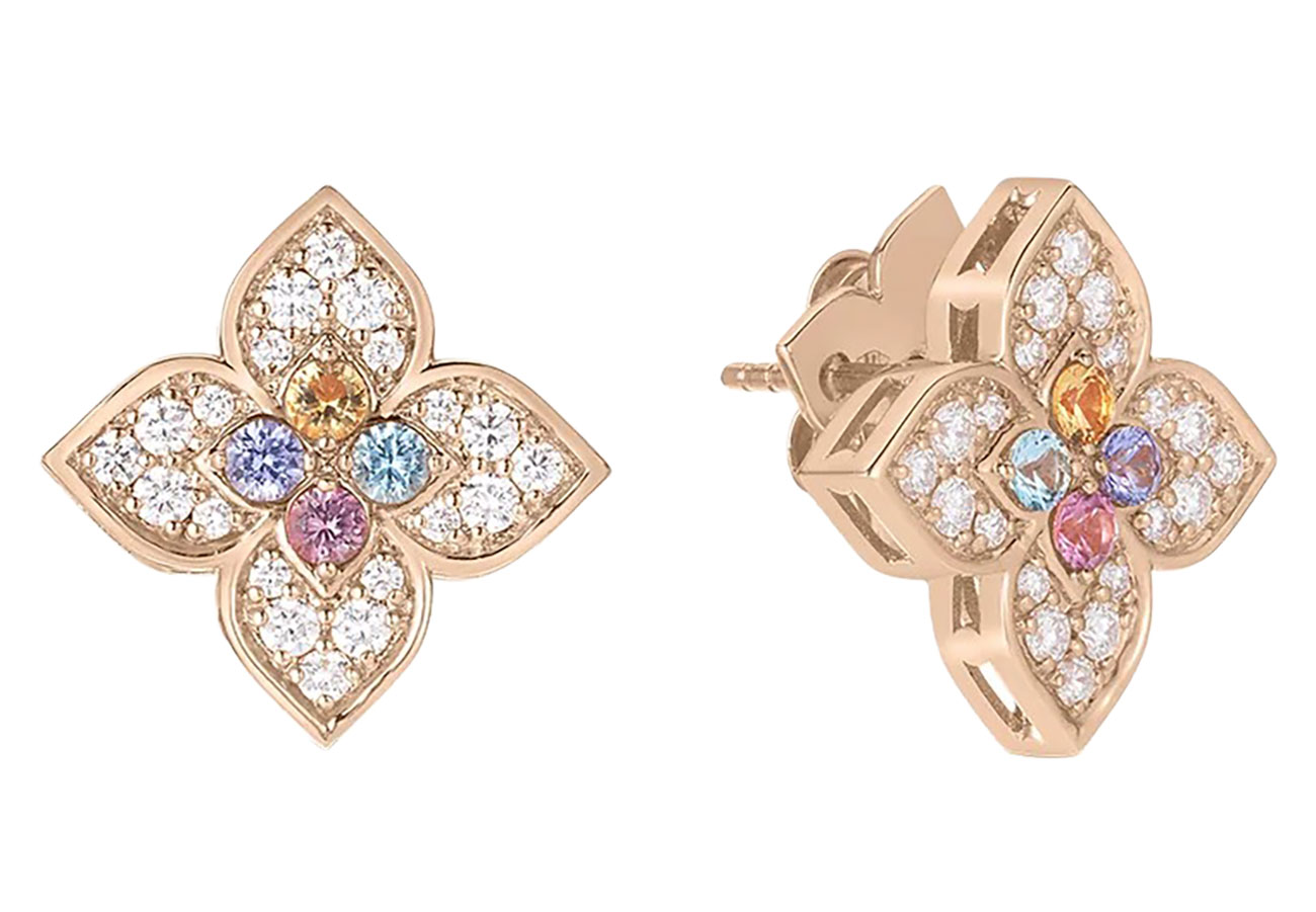 Roberto Coin Venetian Princess Carnival Pave Diamond and Mixed Stones Flower Stud Earrings - Medium - in 18K Rose Gold