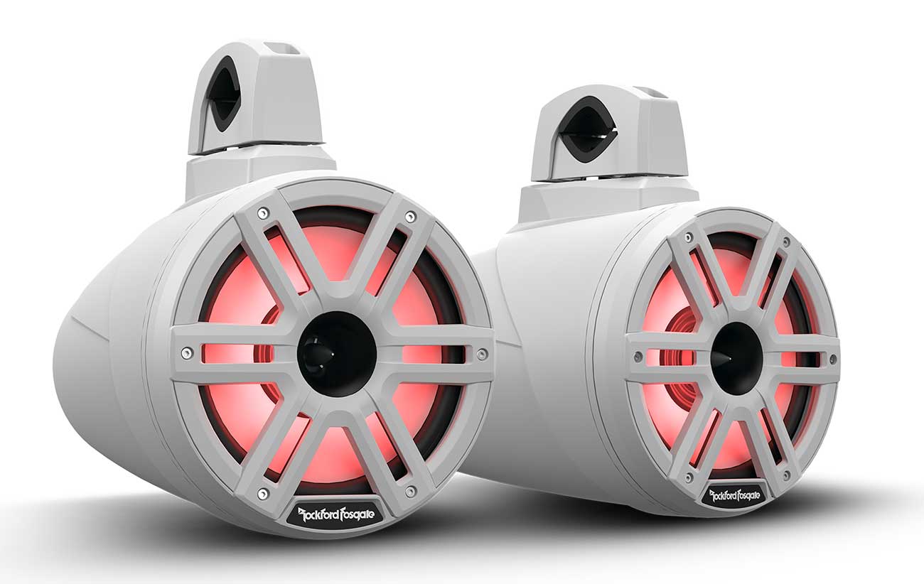 Rockford Fosgate M2 8" Color Optix White Marine 2-Way Horn Wake Tower Speakers (Pair)