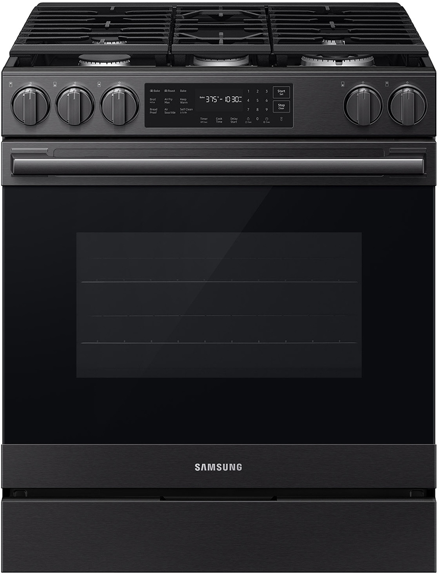 Samsung Bespoke 6 Cu. Ft. Smart Slide-In Gas Range 30-Inch Wide in Fingerprint Resistant Matte Black Steel